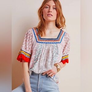 Maeve Anthropologie Paolina Tasseled Blouse Size Small